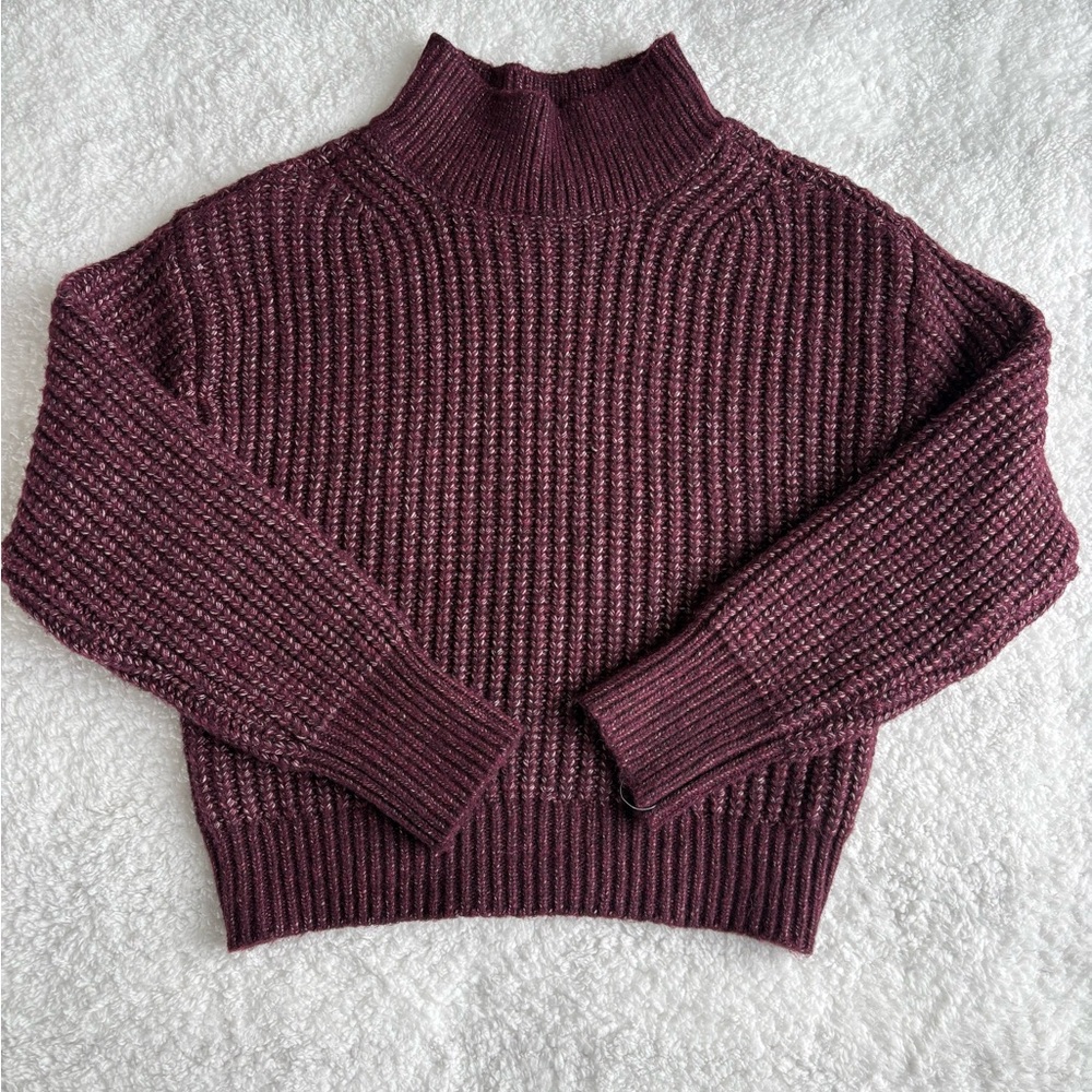 Falls Creek Maroon Chenille Ribbed Mock Neck Sweater - Size L